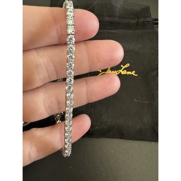 Kenneth Jay Lane CZ Thin Cubic Zirconia & Rhodium Tennis Classic Bracelet - Picture 3 of 7